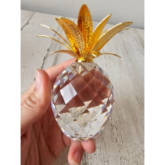 Swarovski Large pineapple crystal gold leaves vintage - Picture 3 of 6